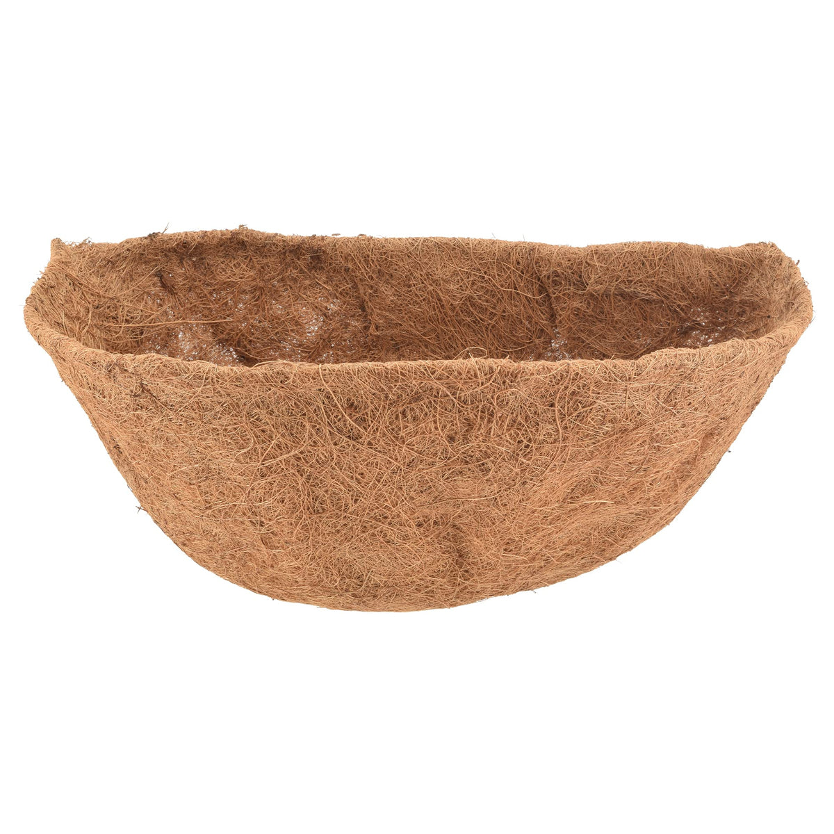 Arcadia half-round basket liner in natural coconut fiber for eco-friendly planting.