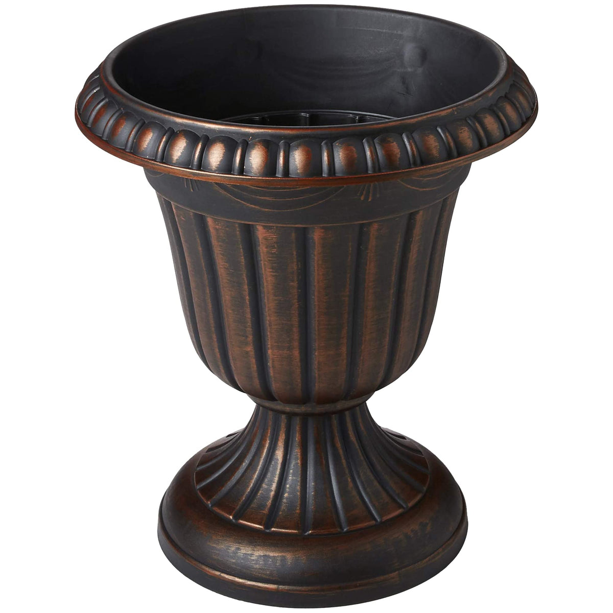 Arcadia PL00CP urn brushed copper, 16x18, showcases plants at entryways.
