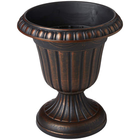 Arcadia PL00CP urn brushed copper, 16x18, showcases plants at entryways.