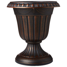 Arcadia PL00CP classic urn in brushed copper with fluted design, perfect for porch displays.