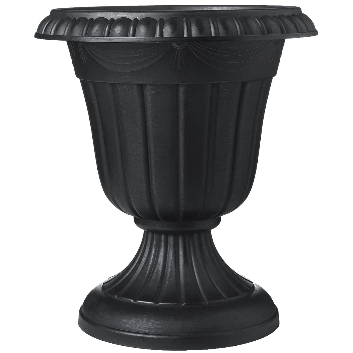 Arcadia Garden Products PL10BK classic urn in outdoor entryway elevates curb appeal.