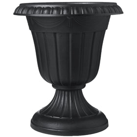 Arcadia Garden Products PL10BK classic urn in outdoor entryway elevates curb appeal.