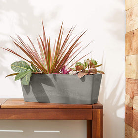 Arcadia PSW Simplicity window box drillable bottom for customizable outdoor drainage.