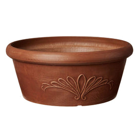 Arcadia PSW TA25TC bulb pan top view in terracotta; shallow root design for bulbs and succulents.