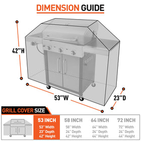Arcedo BBQ Grill Cover Side View, snug fit with adjustable straps for windy days.