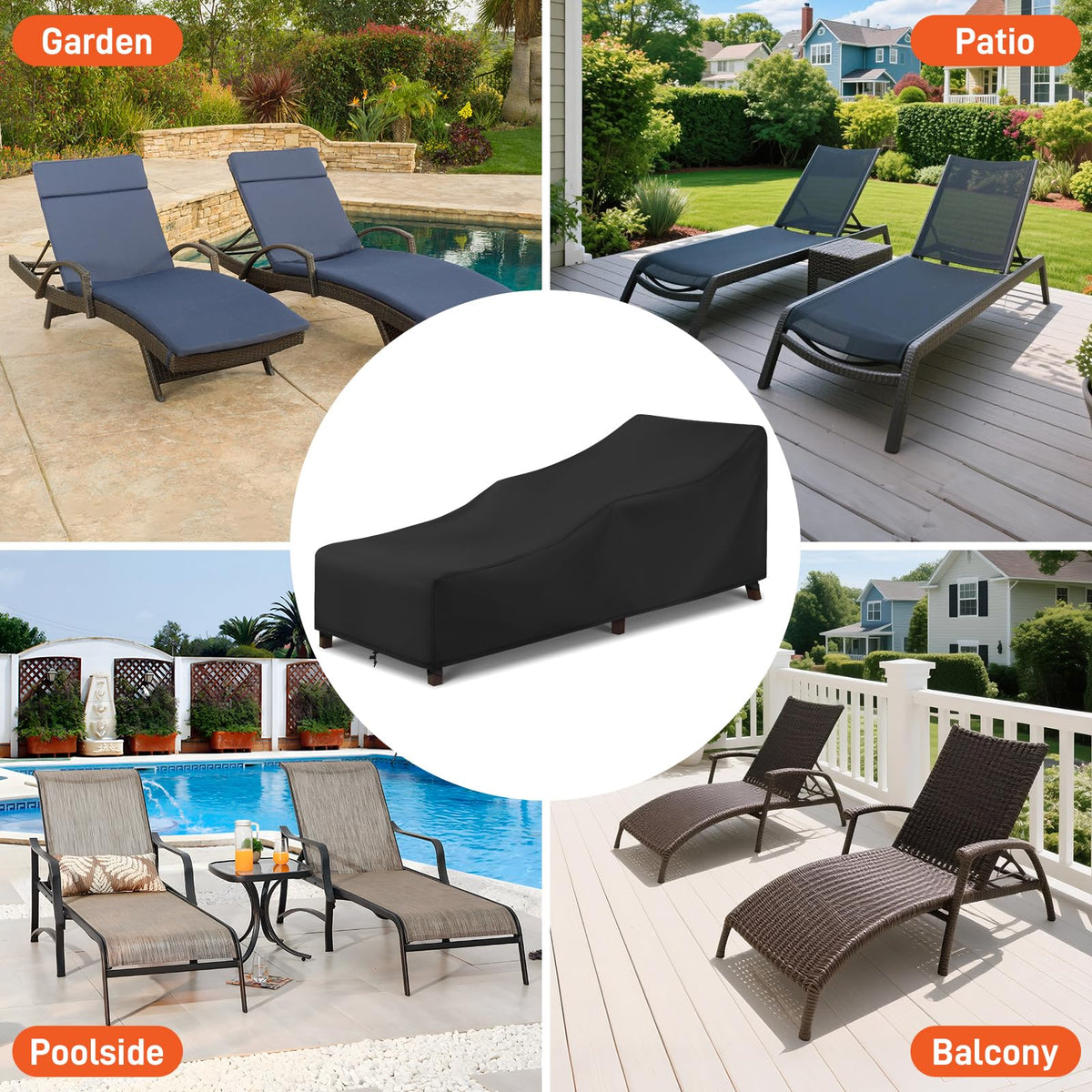 Arcedo black lounge chair cover complements outdoor furniture