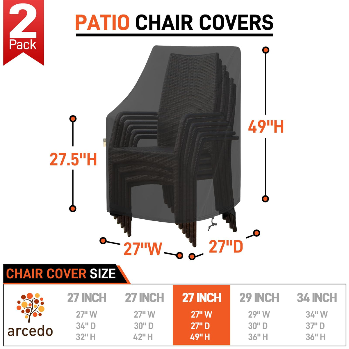 Arcedo patio chair cover with UV-resistant fabric for extended outdoor use.