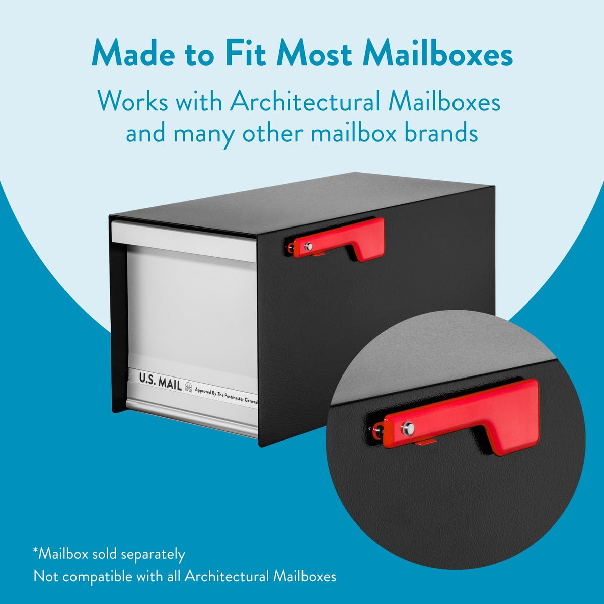 Architectural Mailboxes flag dimensions 7.4 by 2 inches fit most mailboxes.