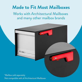 Architectural Mailboxes flag dimensions 7.4 by 2 inches fit most mailboxes.