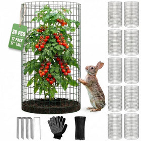 ArdeFentium 12-pack tall round plant cages protect vegetables from pests and wind.
