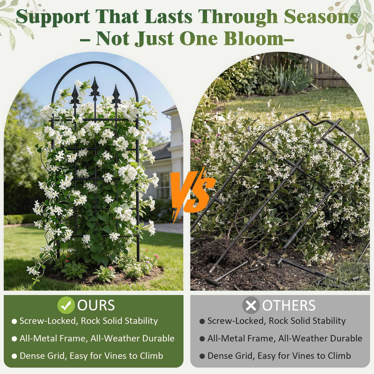ArdeFentium 47in x 17in trellis panel supports climbing roses and cucumbers.