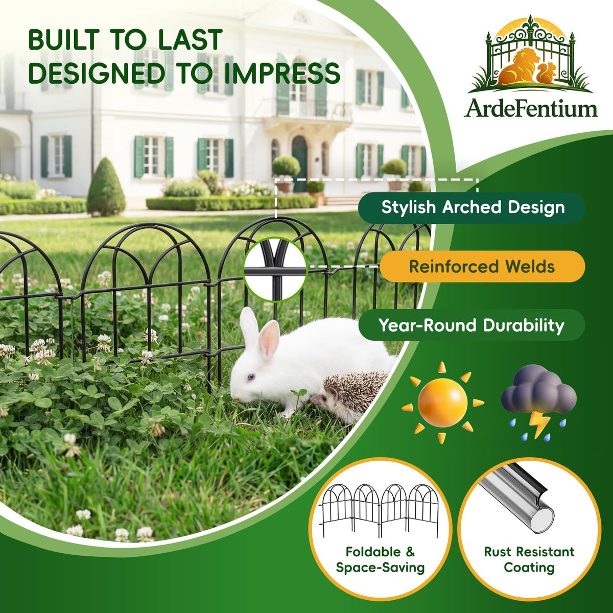 ArdeFentium black powder-coated metal fence adds durable, modern yard fencing.