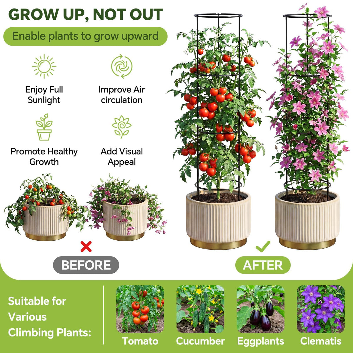ArdeFentium stackable 60-inch trellis extends as plants grow taller.