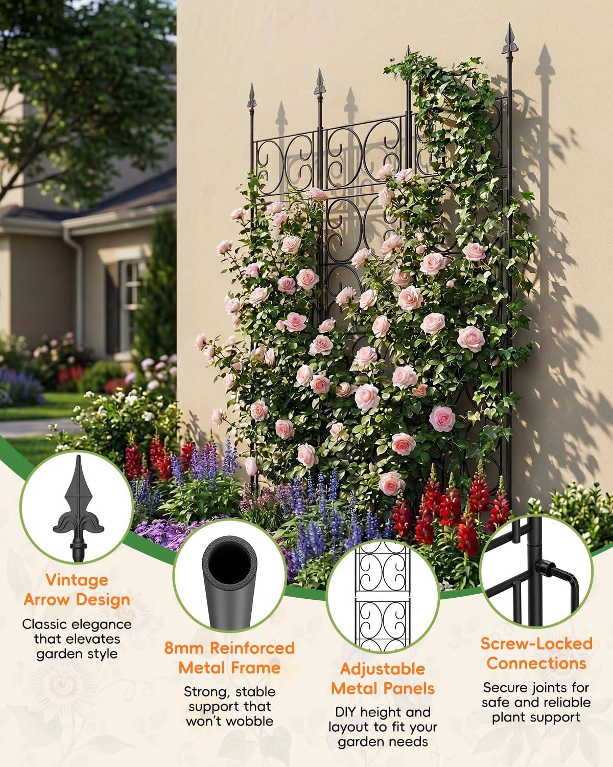 ArdeFentium wall trellis for climbing plants creates privacy and vertical interest.
