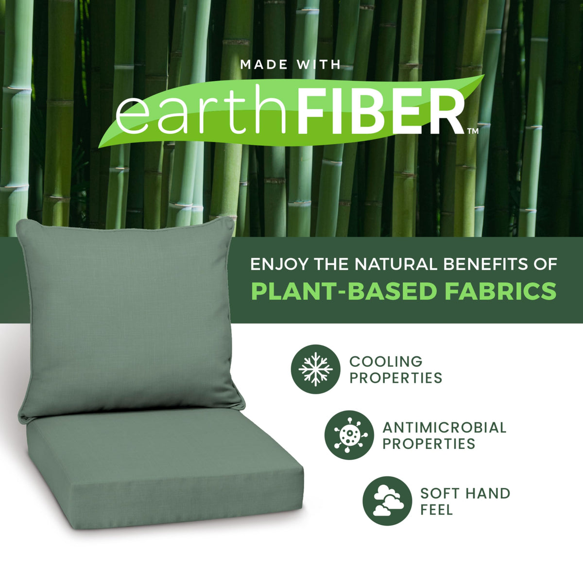 Arden earthFIBER recycled polyester fill maintains cushion shape.