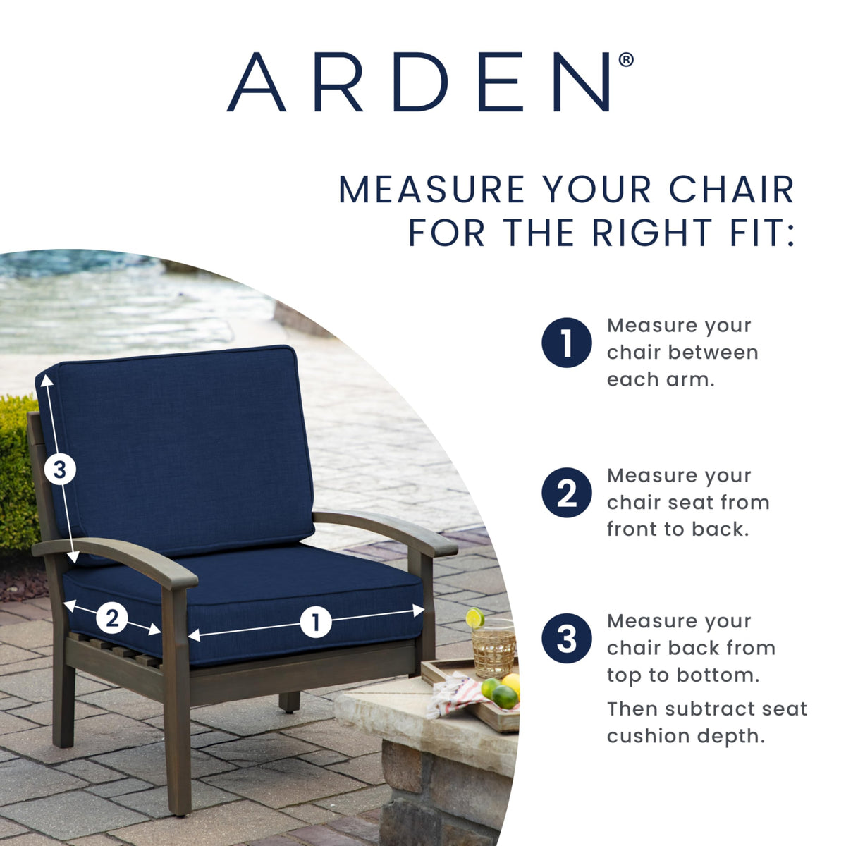 Arden sapphire blue cushion set on a swing creates inviting outdoor seating.