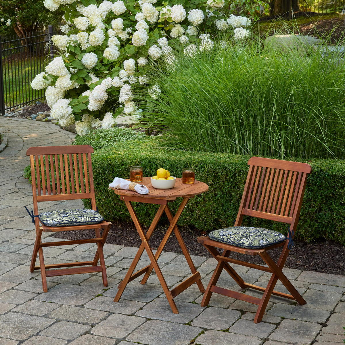 Arden seat pad sapphire Morrison floral provides fade-resistant, water-repellent seating.