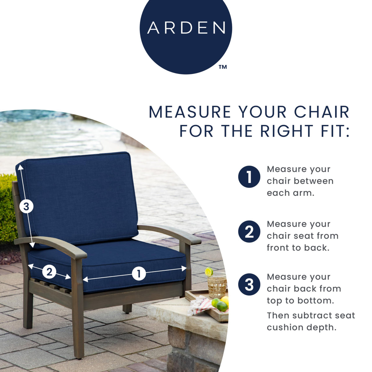 Dual ties on Arden seat pad keep cushions securely in place.