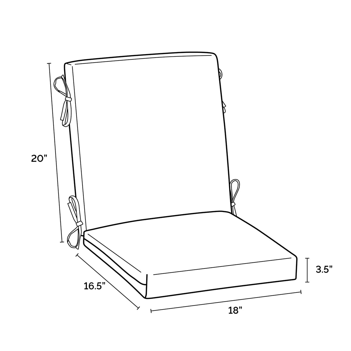 Arden Selections cushion dimensions showing 18x36.5 inches and seating area