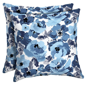 Arden Selections outdoor toss pillow 16x16 front view, vibrant fade-resistant blue floral for patios.