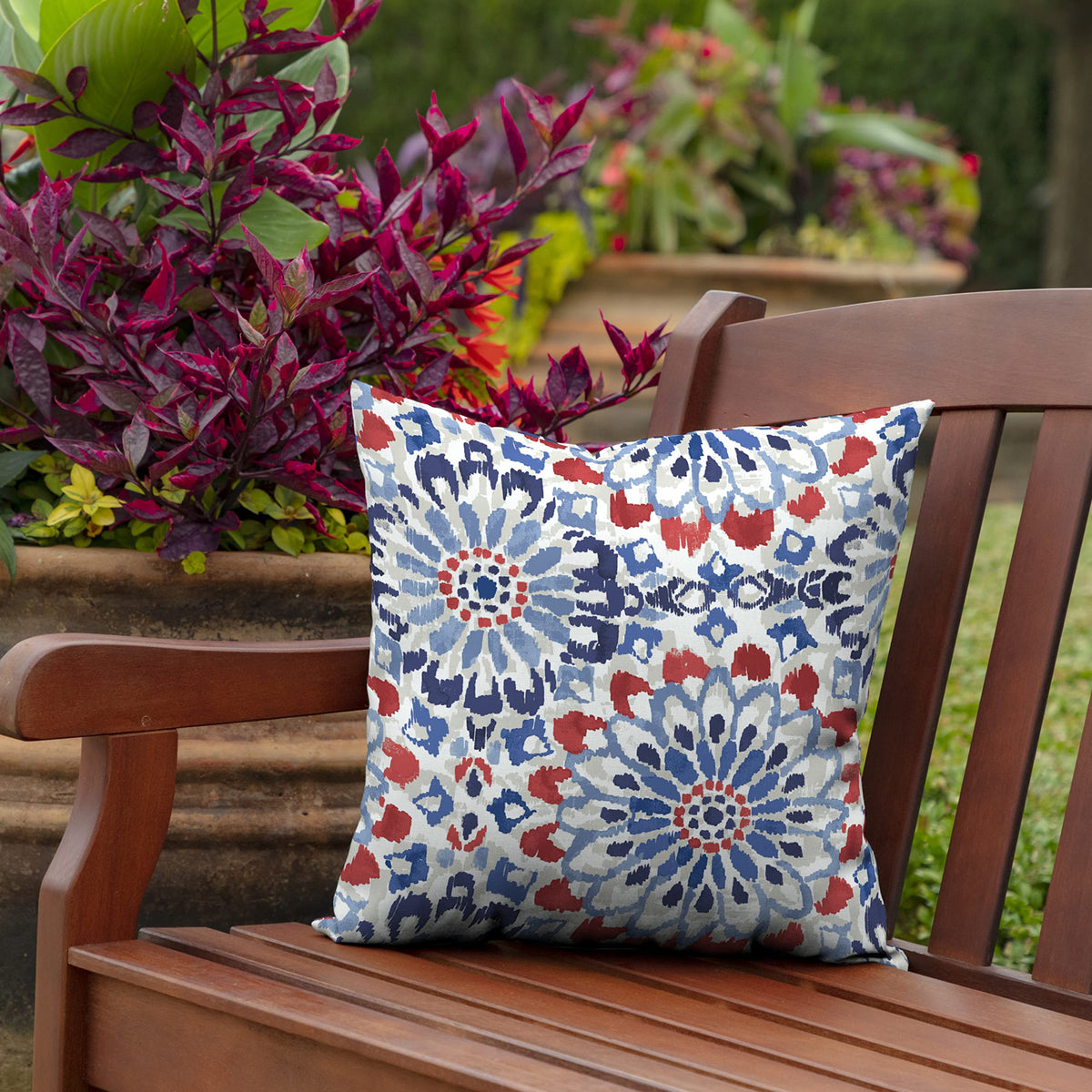 Arden Selections pillow closeup-polyfiber fill demonstrates durable outdoor structure.