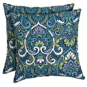 Arden Selections outdoor toss pillow front view in sapphire aurora blue damask, fade-resistant décor