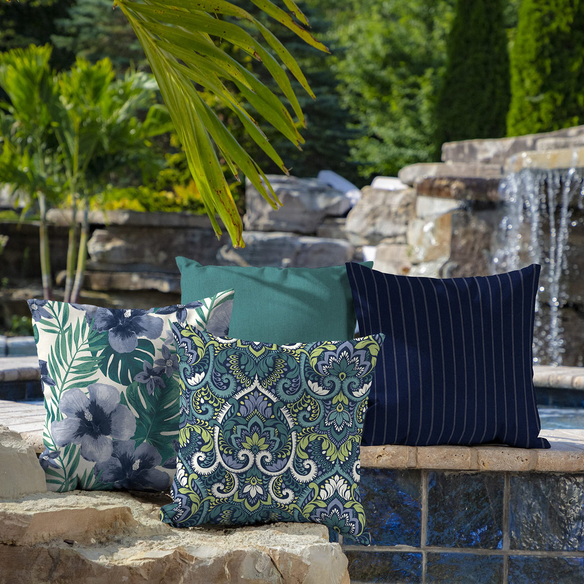 Arden Selections knife-edge seam detail on outdoor pillow with eco-friendly fill