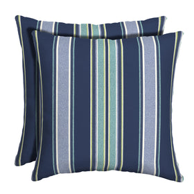 Arden Selections outdoor pillow in sapphire aurora blue stripe, front view on a chair