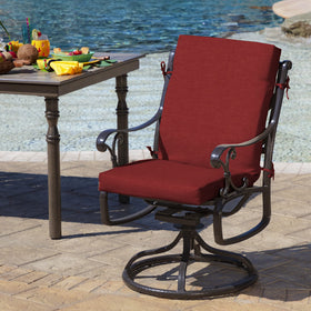 Ruby Red Leala fabric close-up highlighting vibrant color and durable outdoor upholstery.