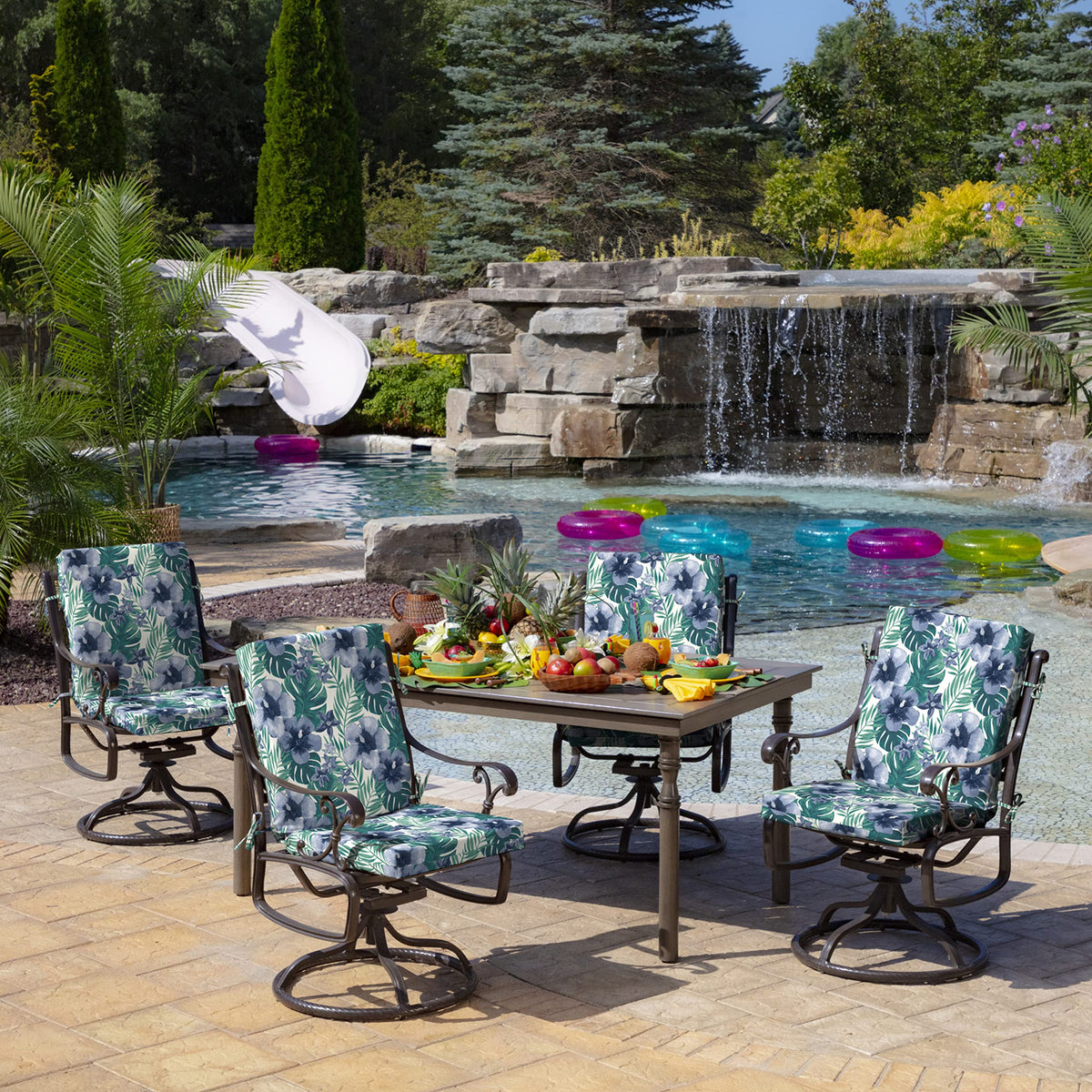 Detail of cushion ties on Arden Selections Salome Tropical for secure placement.