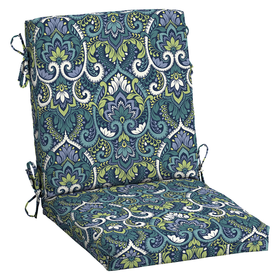 Arden Selections Sapphire Aurora Blue Damask cushion, front view, outdoor comfort ready for patios.