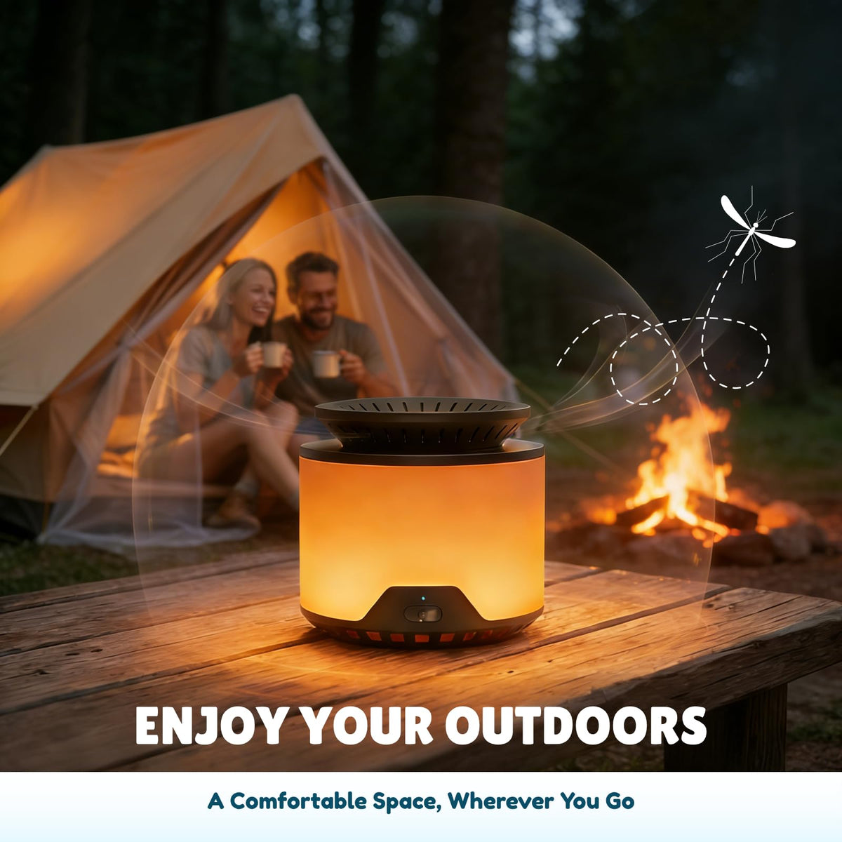Ardito unit ideal for camping or backyard gatherings with timer and diffused light.
