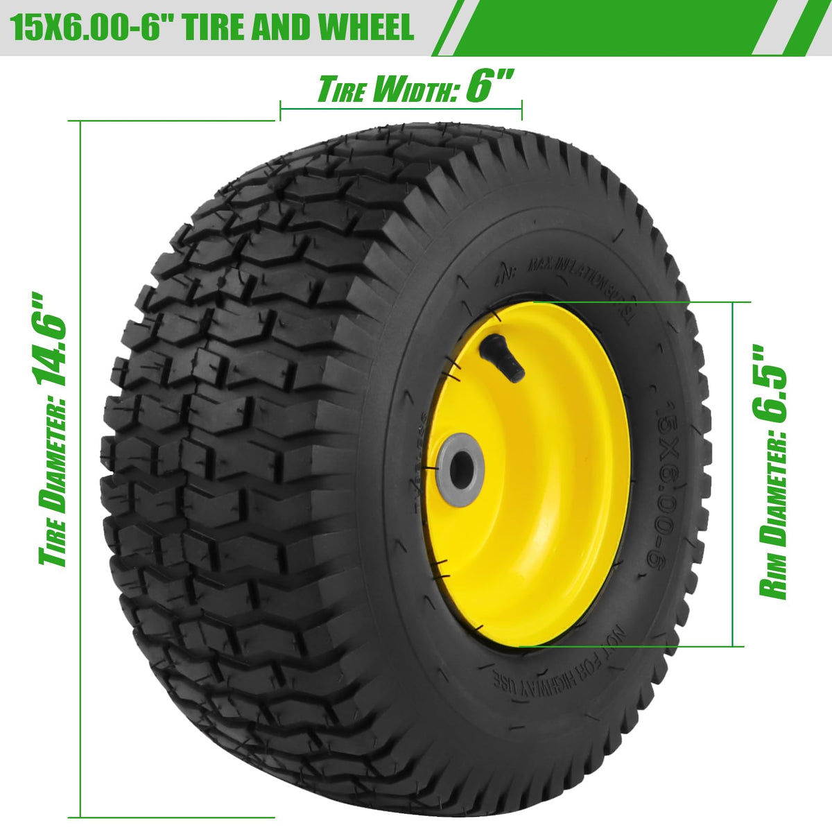 Aremae 15x6-00-6 tread pattern for stable lawn traction.