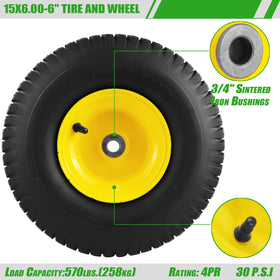 Aremae lawn mower tire with steel rim for sturdy ground contact.
