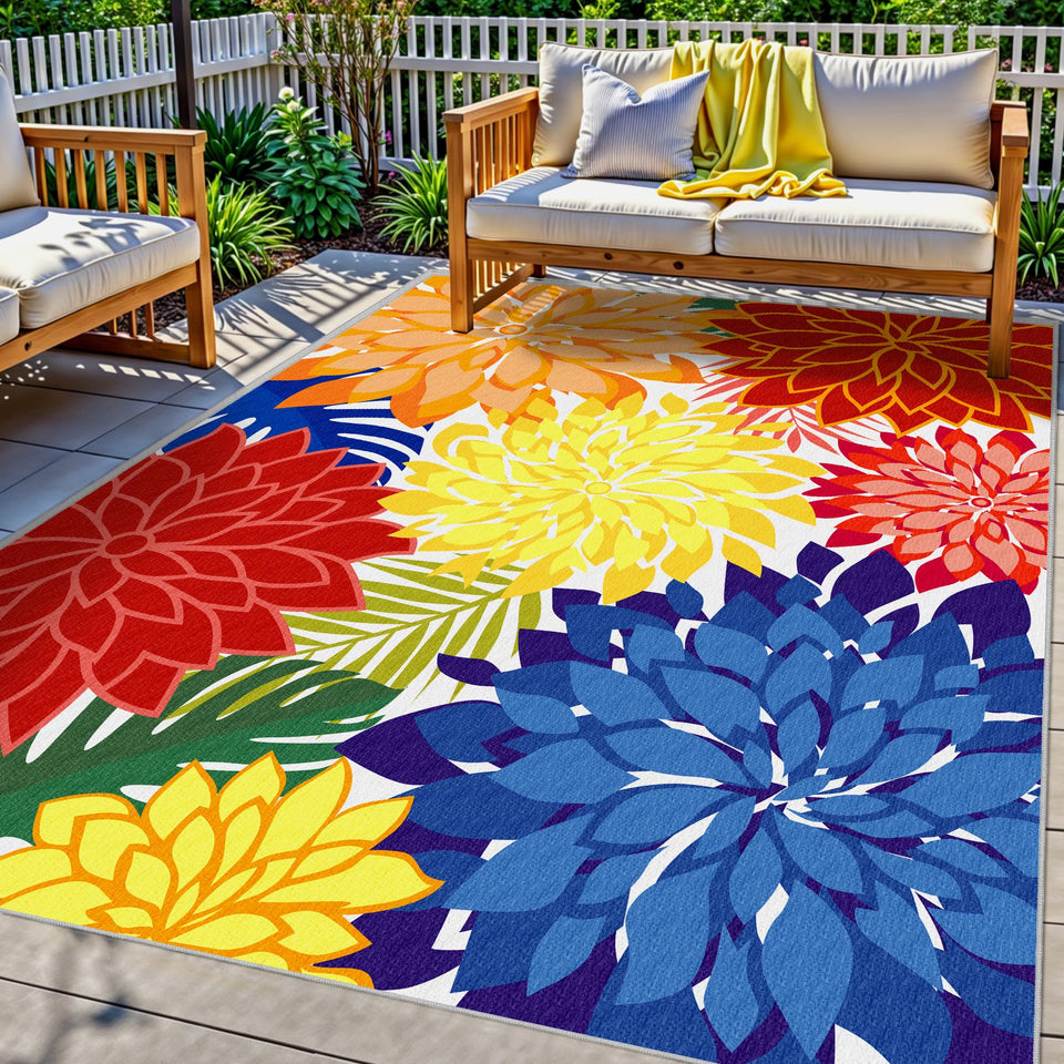 Arenarug colorful 4x6 rug close-up shows vibrant floral pattern for patios.