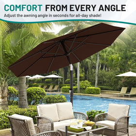 AreShark 9ft diameter shade covers 4–6 chairs for al fresco dining.