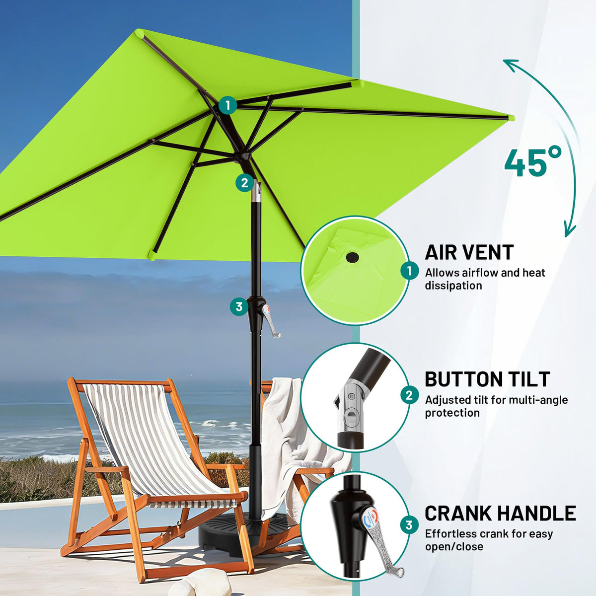 AreShark umbrella opened with crank mechanism in bright sun.