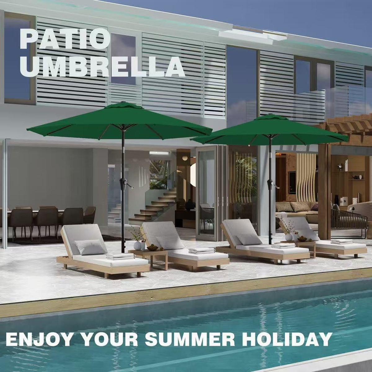 AreShark deck and poolside umbrella ideal for residential and commercial spaces.