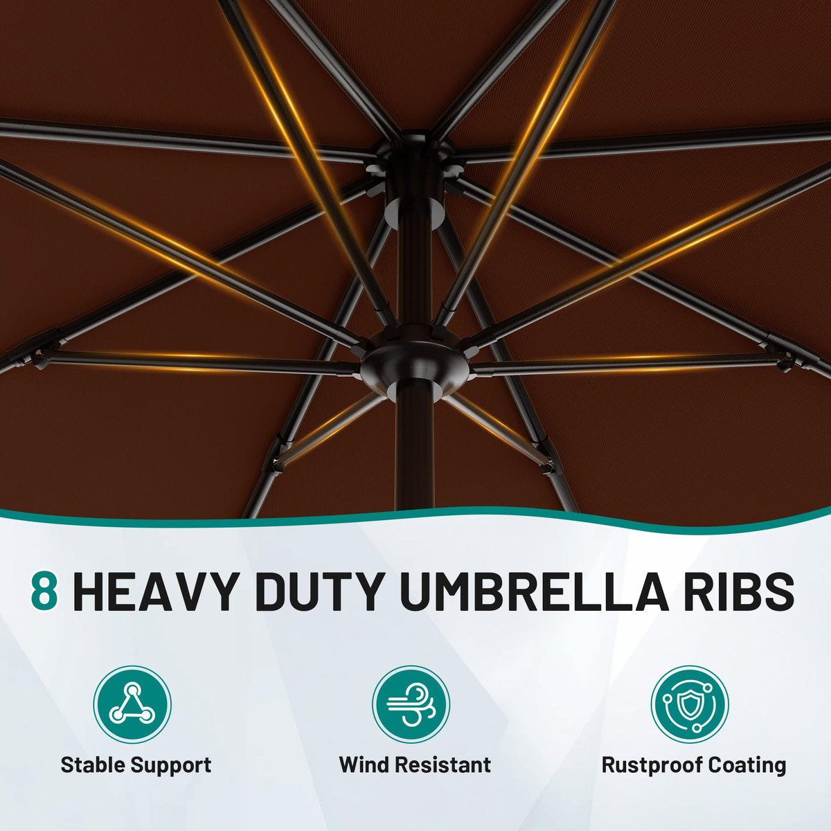 AreShark brown canopy umbrella enhances garden and deck aesthetics while shading.