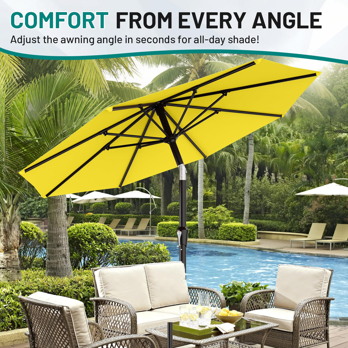 AreShark tilt-to-angle feature for shade as sun moves