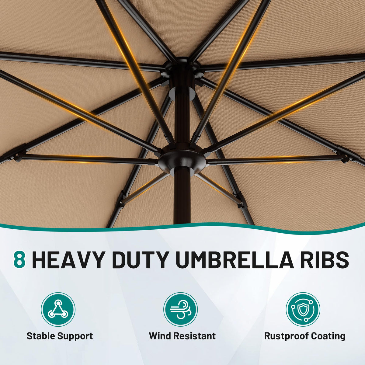 AreShark umbrella frame with 8 ribs for enhanced stability outdoors.