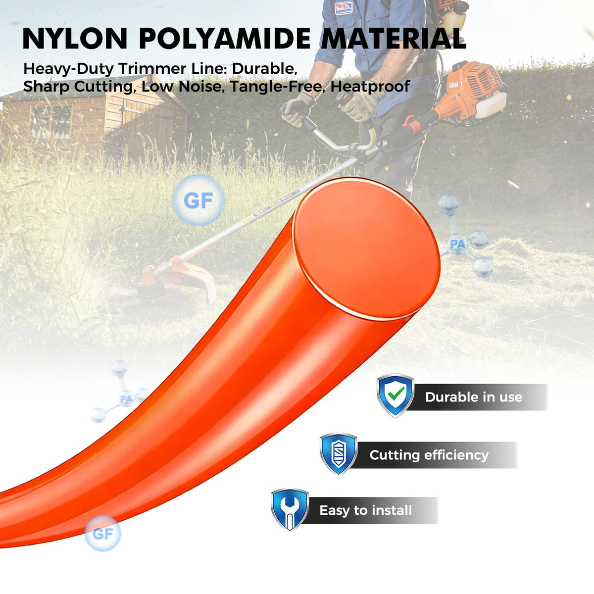AretiTrin orange nylon line, heavy-duty durability for tough yard tasks