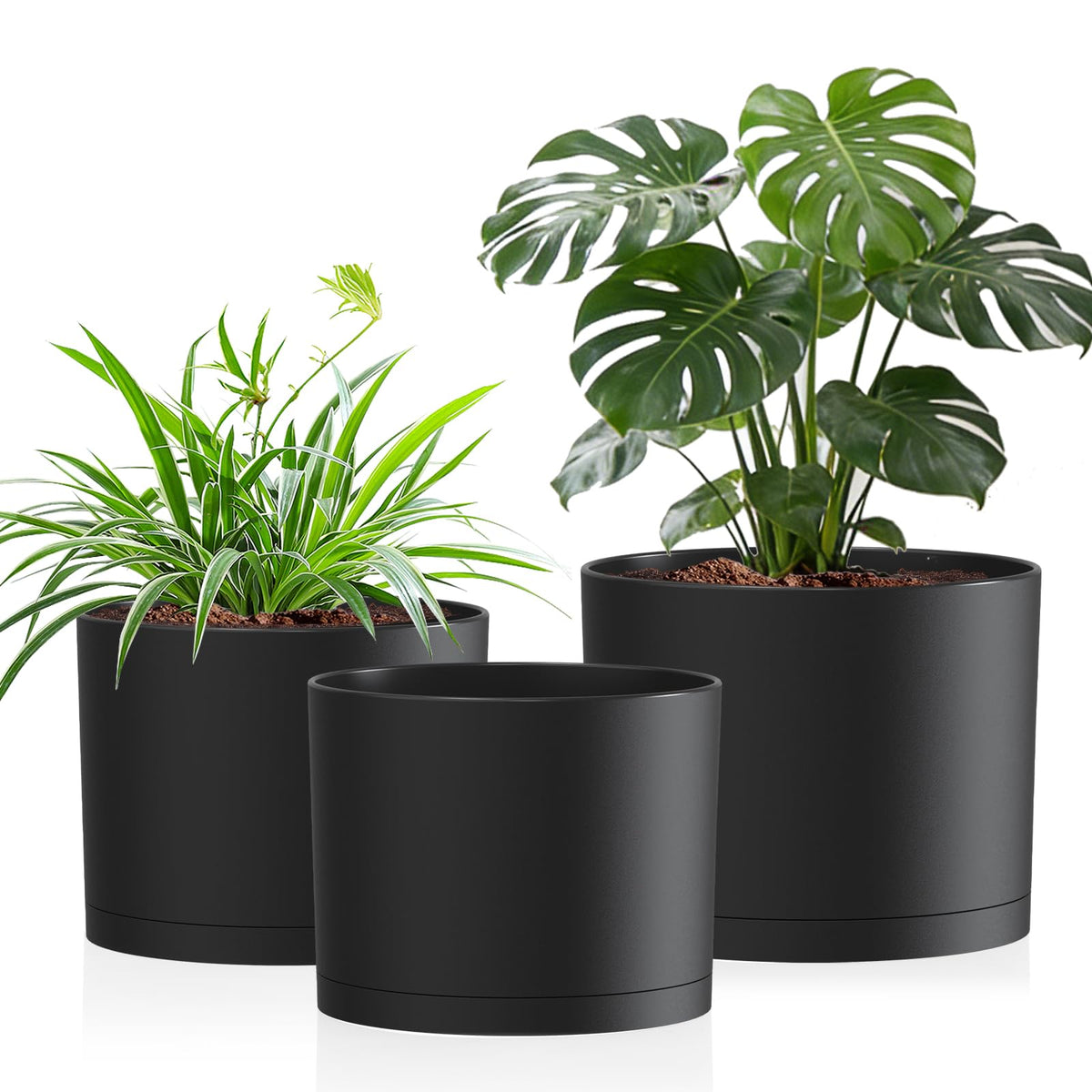 Areutxbis 10-9-8 inch pots trio front view for cohesive indoor greenery.