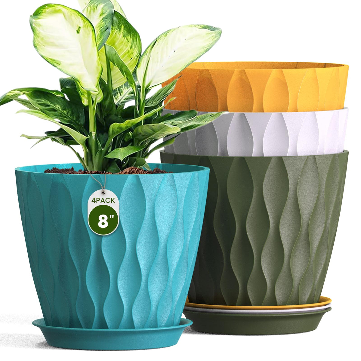Areutxbis water-wave 8-inch pot for stylish indoor plants.