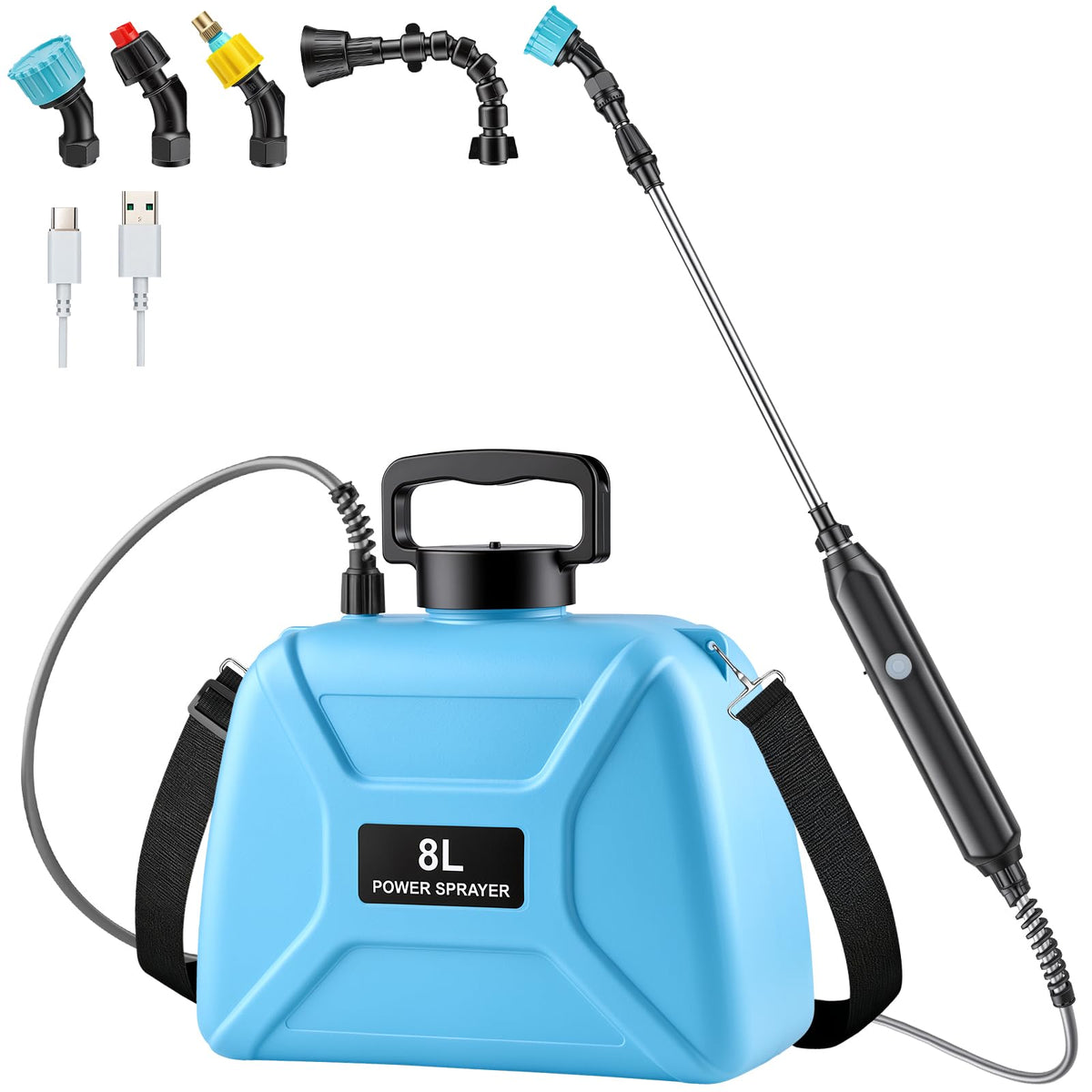 ARFSKY battery-powered sprayer front view with 2-gallon capacity for home gardens.