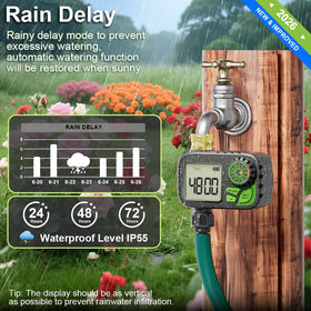 ARFSKY Sprinkler Timer rain-delay mode helps protect plants during rain