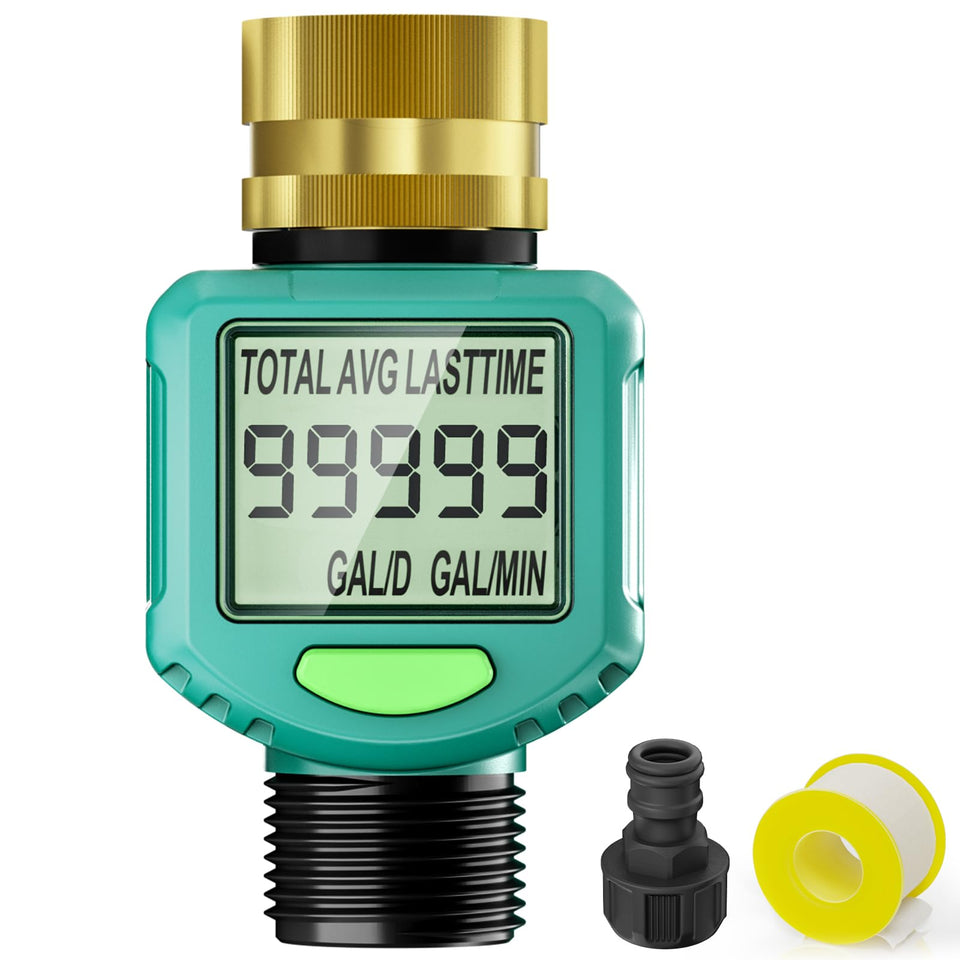 ARFSKY Water Flow Meter with 180° flip screen keeps readings readable in tight outdoor spaces.
