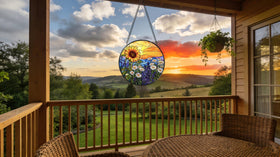 Argodaze sunset lavender glass ornament creates soothing glow in home office.