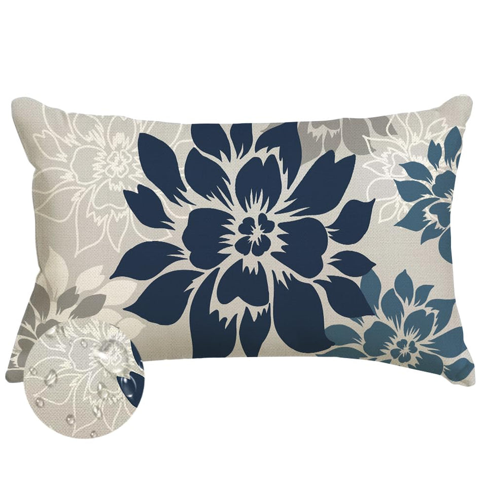 ARGOOFG waterproof dark blue dahlia pillow cover front view for durable outdoor decor.