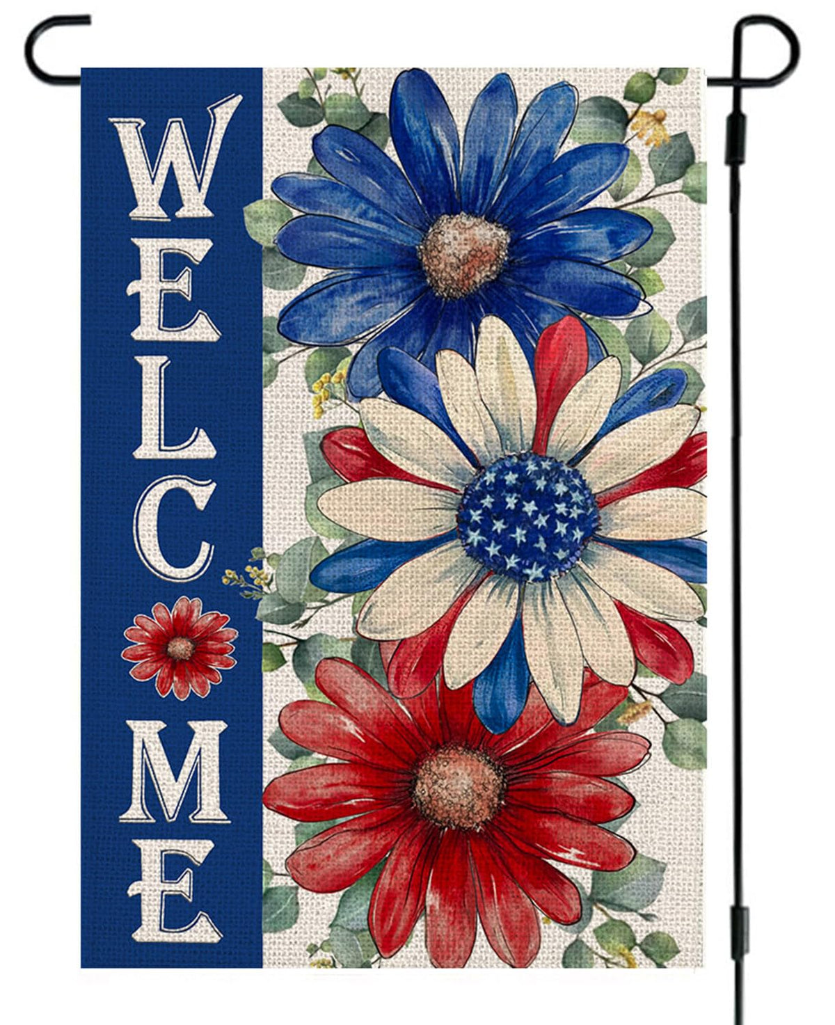 ARGOOFG patriotic daisy garden flag front view on porch enhances curb appeal.